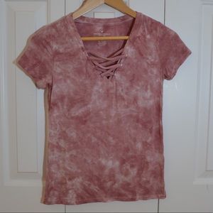 American Eagle Lace Up Short Sleeve Top
